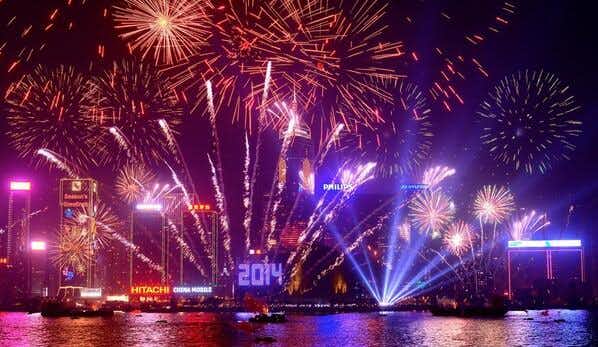 Fuegos artificiales de Año Nuevo en Hong Kong