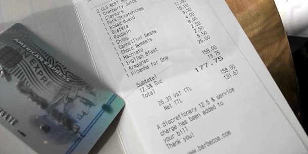 Dejar propinas en Londres 8 Factura Restaurante Londres Servicio Incluido