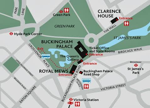 Palacio de Buckingham, mapa de accesos para visitas