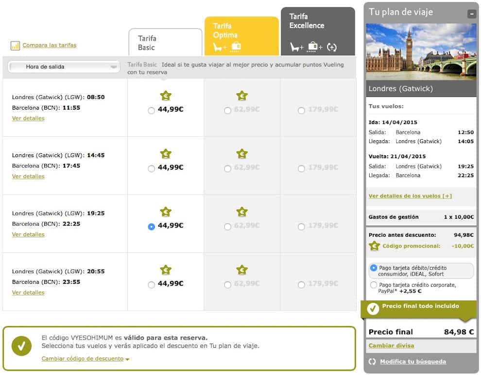 canjear codigo descuento vueling 10 euros tuescapada eu