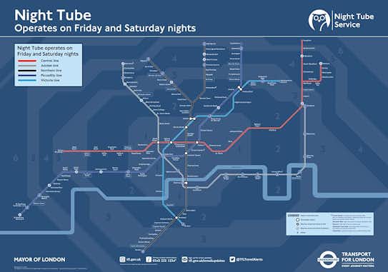 Metro de Londres durante la noche 7 mapa del metro de londres nocturno
