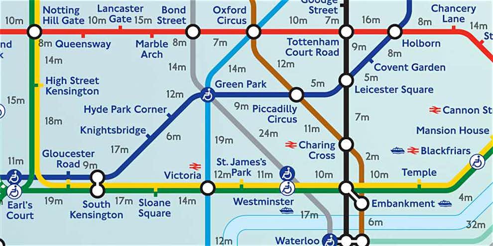 plano metro londres distancia entre estaciones