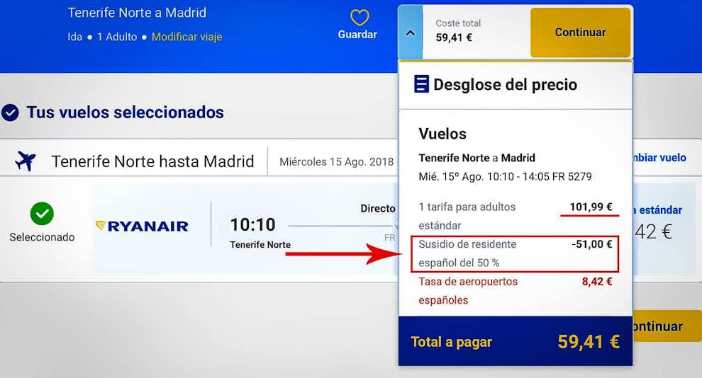 Vuelo a Canarias CON Descuento Residente
