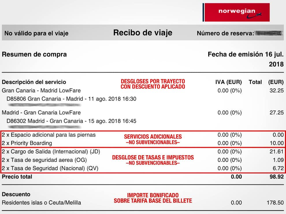Recibo Viaje Norwegian Con Desgloses