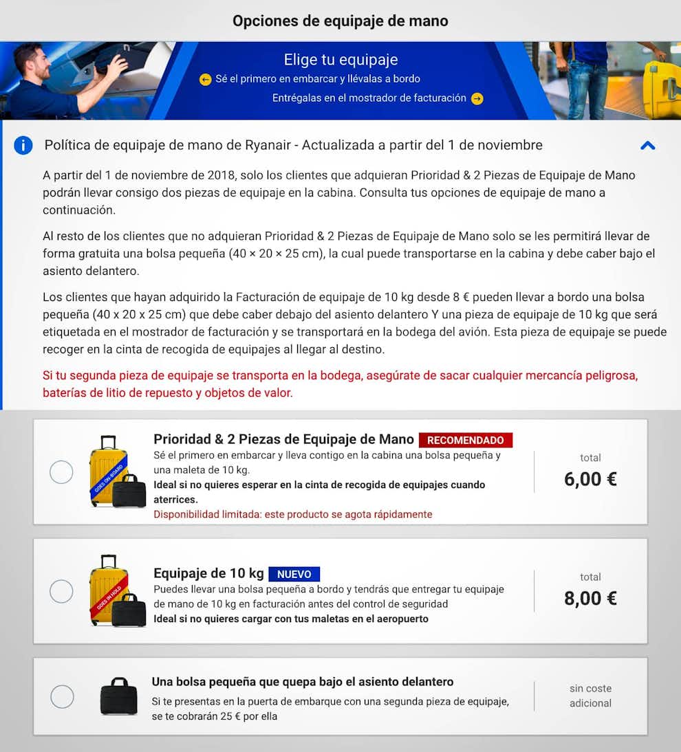 Ryanair cobra equipaje de mano - Nuevas condiciones maletas en cabina Noviembre 2018 Condiciones Equipaje Mano Ryanair Noviembre 2018
