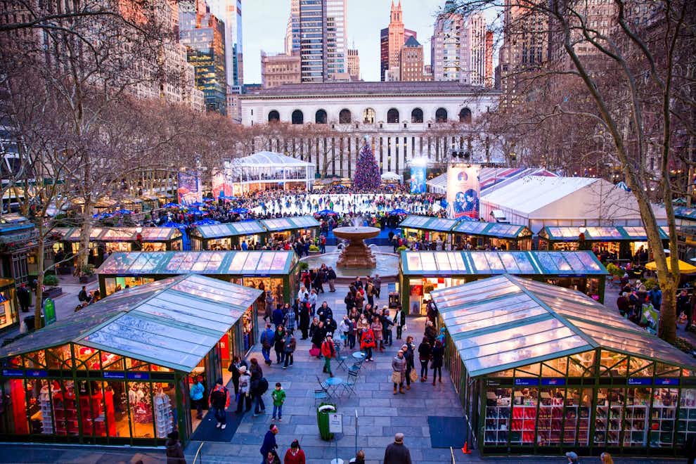 Nueva York en Navidad 2026 — Mercados navideños en la Gran Manzana Mercado navideño Bryant Park, Navidad en Nueva York