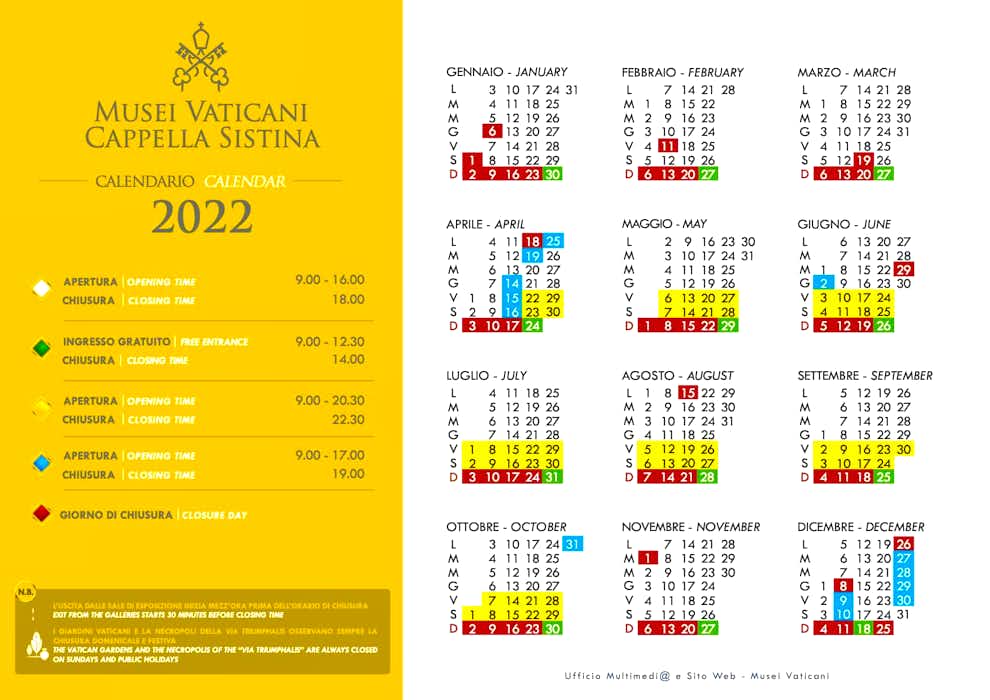 Cuando visitar Museos Vaticanos calendario 2022