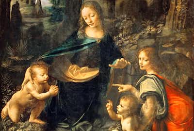 Mejores obras del Louvre: Leonardo da Vinci (Virgen con niño) Virgen de las Rocas. Museo del Louvre, París