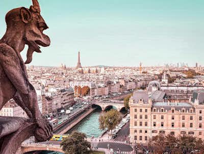 Gárgola Notre Dame y panoramica de París desde torre de Notre Dame Mejores vistas de París – Panorámica de París desde las torres de Notre Dame