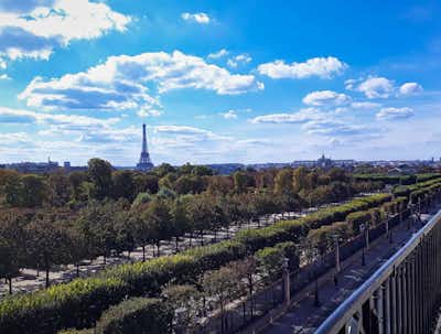 Las Tullerías y torre Eiffel desde hotel Brighton Mejores vistas París – Jardín Tullerías y torre Eiffel desde hotel Brighton París