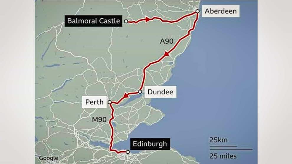 Funeral reina Isabel: mapa recorrido cortejo funebre en Escocia
