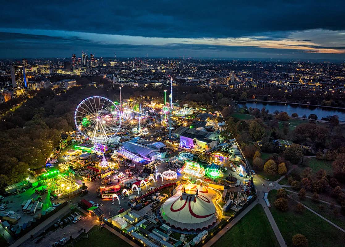 Vista aérea de Winter Wonderland en Hyde Park Qué hacer en Londres en Noviembre: visitar Winter Wonderland en Hyde Park